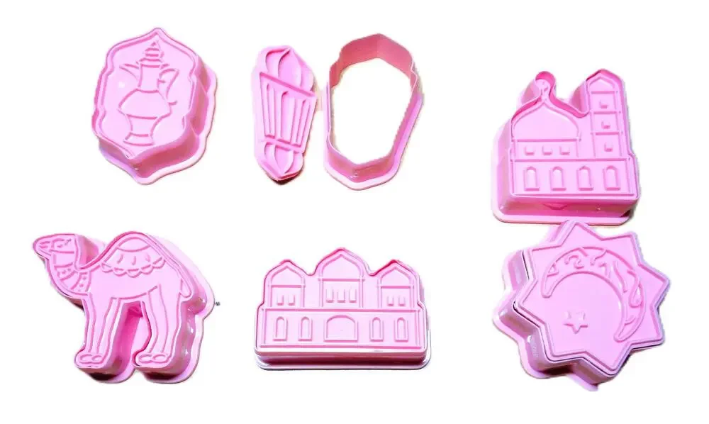 Islamic Theme Cookie Cutters & Stamp Set Pink Plastic Set of 6 Shapes